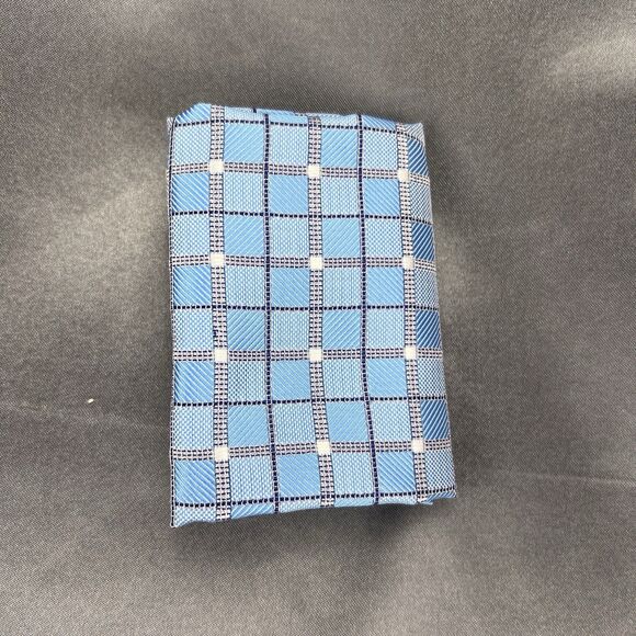 Hi-Tie Men’s 100%‎ Silk Tie Handkerchief Set Geometric Blue Silver Wedding Dance - Picture 7 of 11